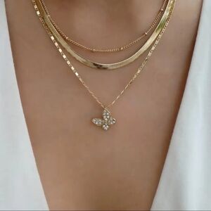 Necklace layers gold plated   diamonds gift box